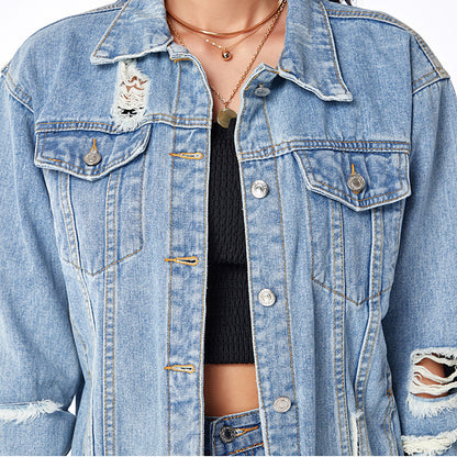 Wish Denim Jacket Women, Blue Ripped Short Denim Coat Women Clothing