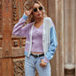 Autumn Winter V Neck Knitted Cardigan Women Color Contrast Patchwork Graceful Fashionable Sweater Design Middle East