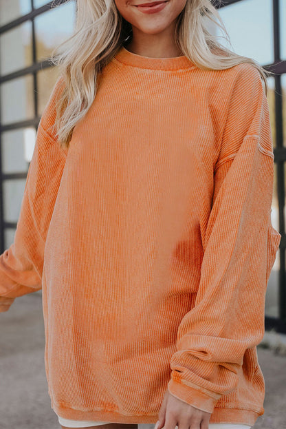 Apricot Drop Shoulder Ribbed Oversized Sweatshirt