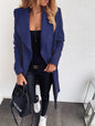 Trench Coat Popular Solid Color Polo Collar Mid-length Lace up Woolen Coat