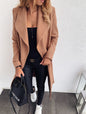 Trench Coat Popular Solid Color Polo Collar Mid-length Lace up Woolen Coat