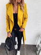 Trench Coat Popular Solid Color Polo Collar Mid-length Lace up Woolen Coat