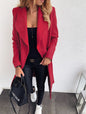 Trench Coat Popular Solid Color Polo Collar Mid-length Lace up Woolen Coat