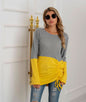 Splicing Knitwear Drawstring round Neck Sweater Women's