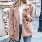 Autumn Winter Button Collared Loose Fleece Shirt Cashmere Wool Coat Women Outerwear