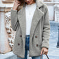 Autumn Winter Button Collared Loose Fleece Shirt Cashmere Wool Coat Women Outerwear