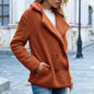 Autumn Winter Button Collared Loose Fleece Shirt Cashmere Wool Coat Women Outerwear