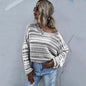 Autumn Winter Round Neck Knitwear Short Striped Contrast Color Sweater Women Pullover Top