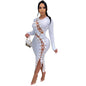 Ladies Winter Maxi Dress Sexy Slim Fit Tied Hollow Out Cutout out High Elastic Sunken Stripe Dress