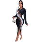 Ladies Winter Maxi Dress Sexy Slim Fit Tied Hollow Out Cutout out High Elastic Sunken Stripe Dress