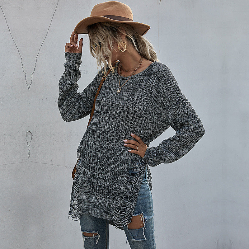 Knitwear Autumn Winter Round Neck Pullover Mid Length Hollowed Out Sweater Middle East