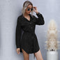 Women  Clothing Autumn  with Belt Solid Color Long Sleeve Cardigan Long Shirt for Women