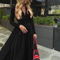 Women Clothing Autumn New Waist-Tight Elegant Big Hem Black Median to Maxi Dress