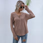 Autumn Women Clothing Gray Long Sleeves V neck Solid Color Pullover Loose Sweater Women