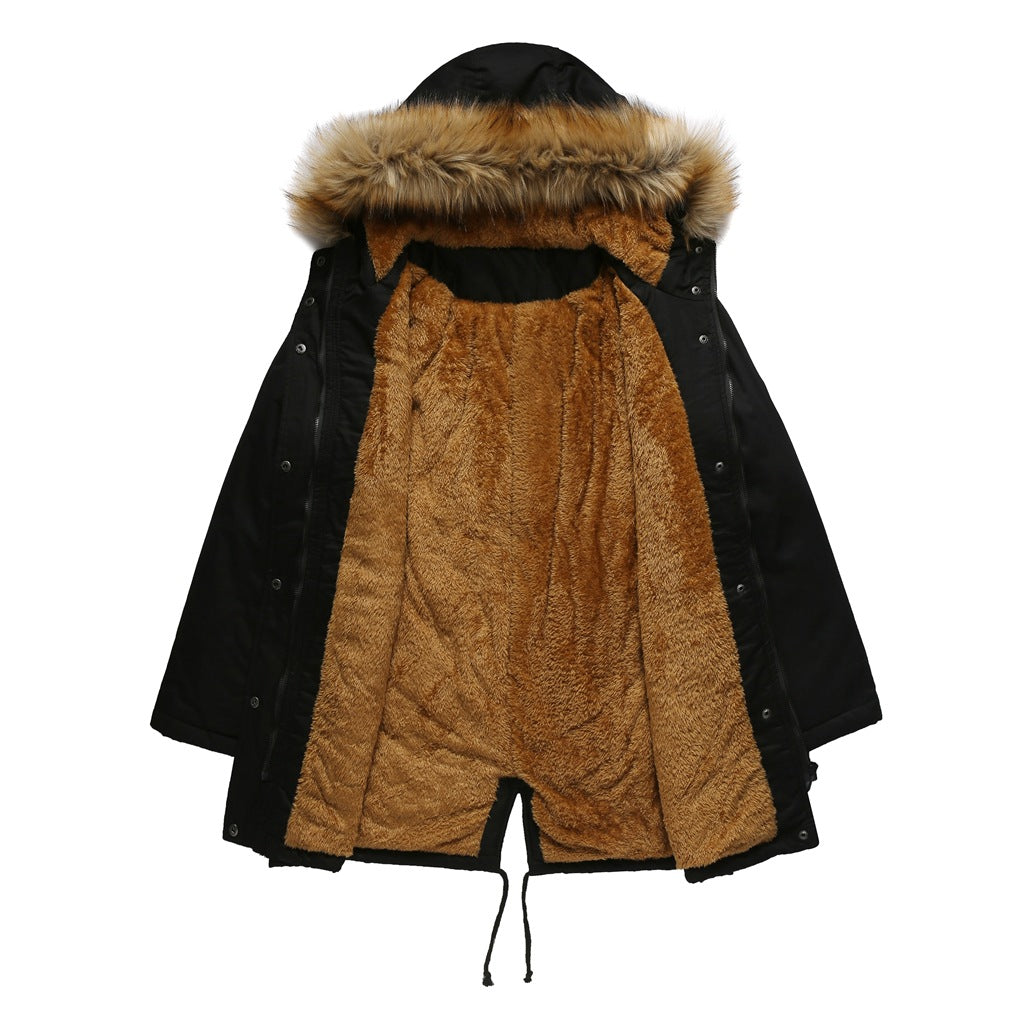 New Size Fleece Lined Coat Hooded Fur Collar Winter Warm Coat Plus Size Women Cotton-Padded Jacket