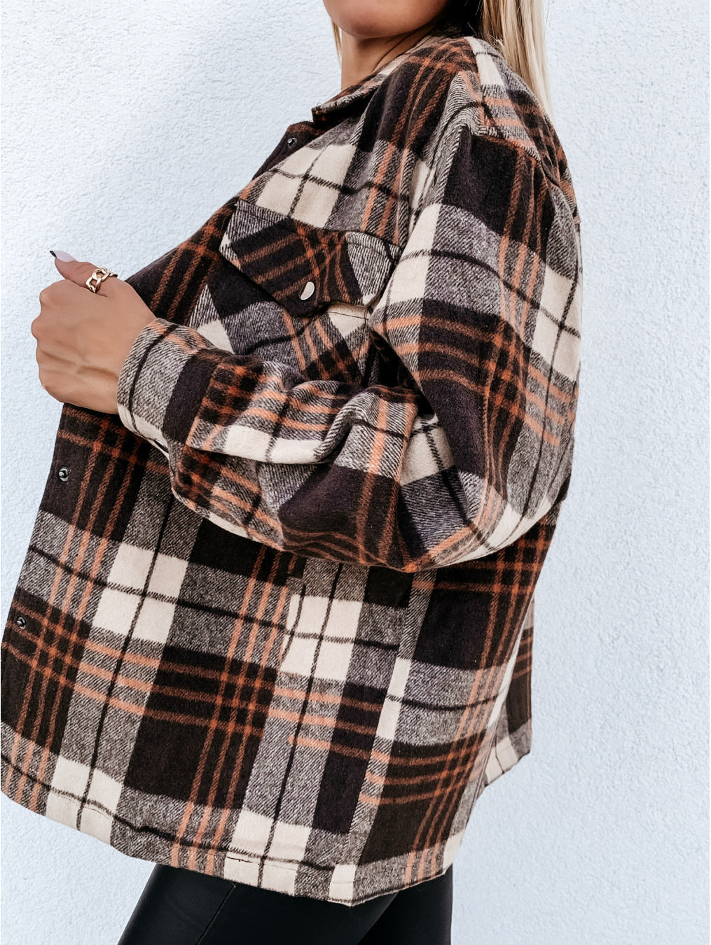 New  Internet Celebrity Autumn Winter Loose Casual Retro Plaid Long Sleeve Shacket for Women Plus Size