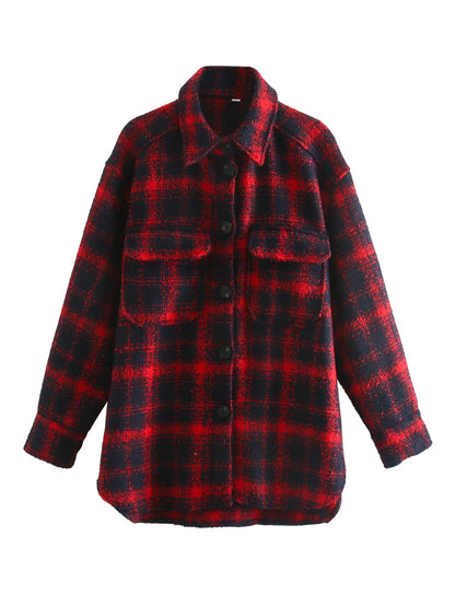 Blogger Street Coarse Woolen Loose Long Classic Retro Plaid Woolen Coat Women