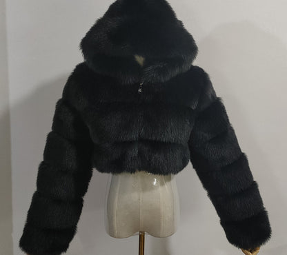 Fur Autumn Winter Artificial Fur Fox Fur Hooded Short Faux Coat Women