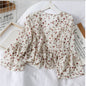 Breasted Skirt Baby Shirt Top Fresh Vintage Floral V neck Flared Sleeves Chiffon Shirt for Women