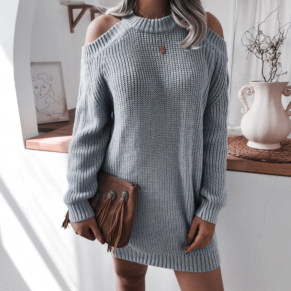 Autumn Winter off-Shoulder Long Sleeve Casual Loose Sweater Dress Women Clothing