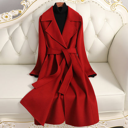 Double-Faced Woolen Goods Cashmere Coat Mid-Length Slim Fit Slimming Hepburn Woolen Coat