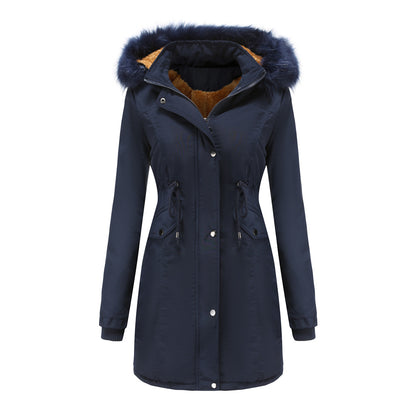 Autumn Winter Warm Women Cotton Thickened Velvet Cotton Clothes Women Detachable Hat Big Fur Collar Coat Plus Size