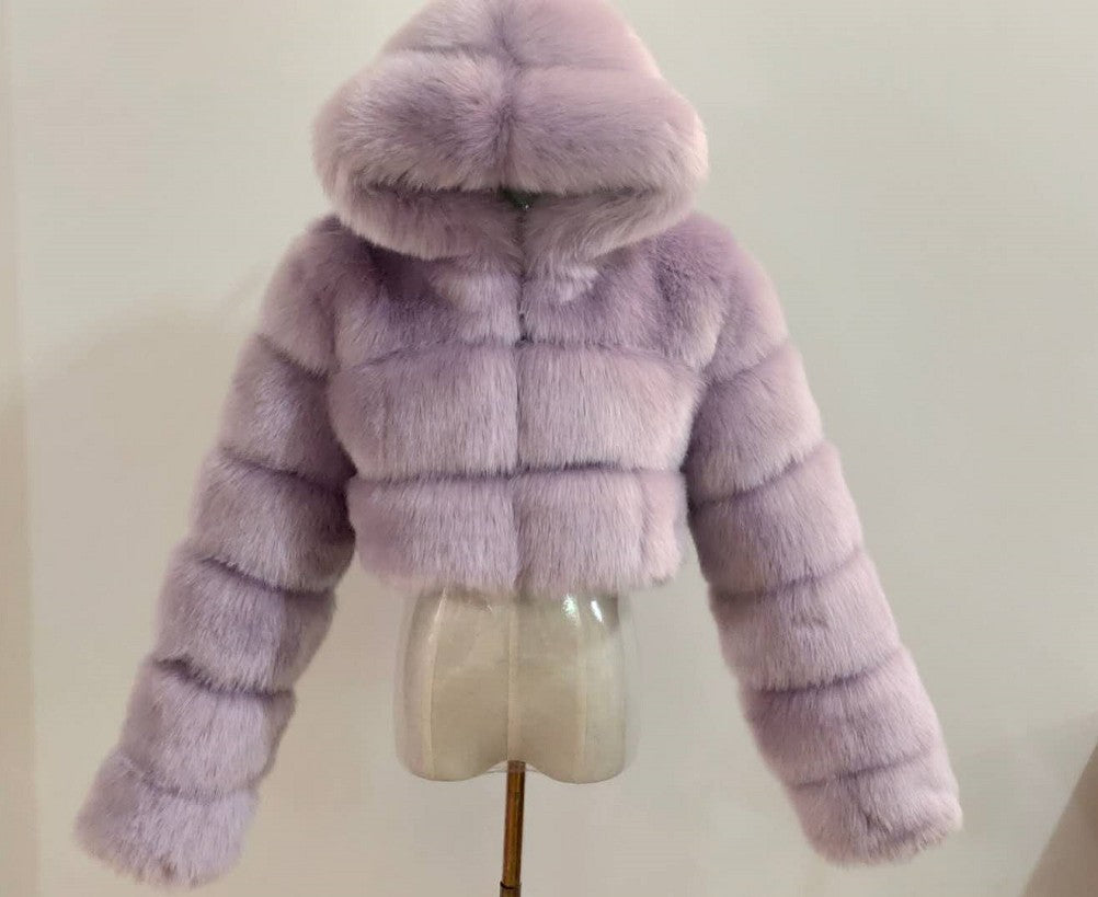 Fur Autumn Winter Artificial Fur Fox Fur Hooded Short Faux Coat Women