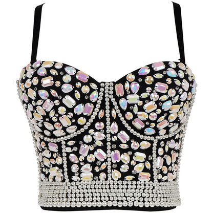 Heavy Industry Beads Vest Ball Sexy Sling Light Diamond Corset Chest Support Body Shaping Top