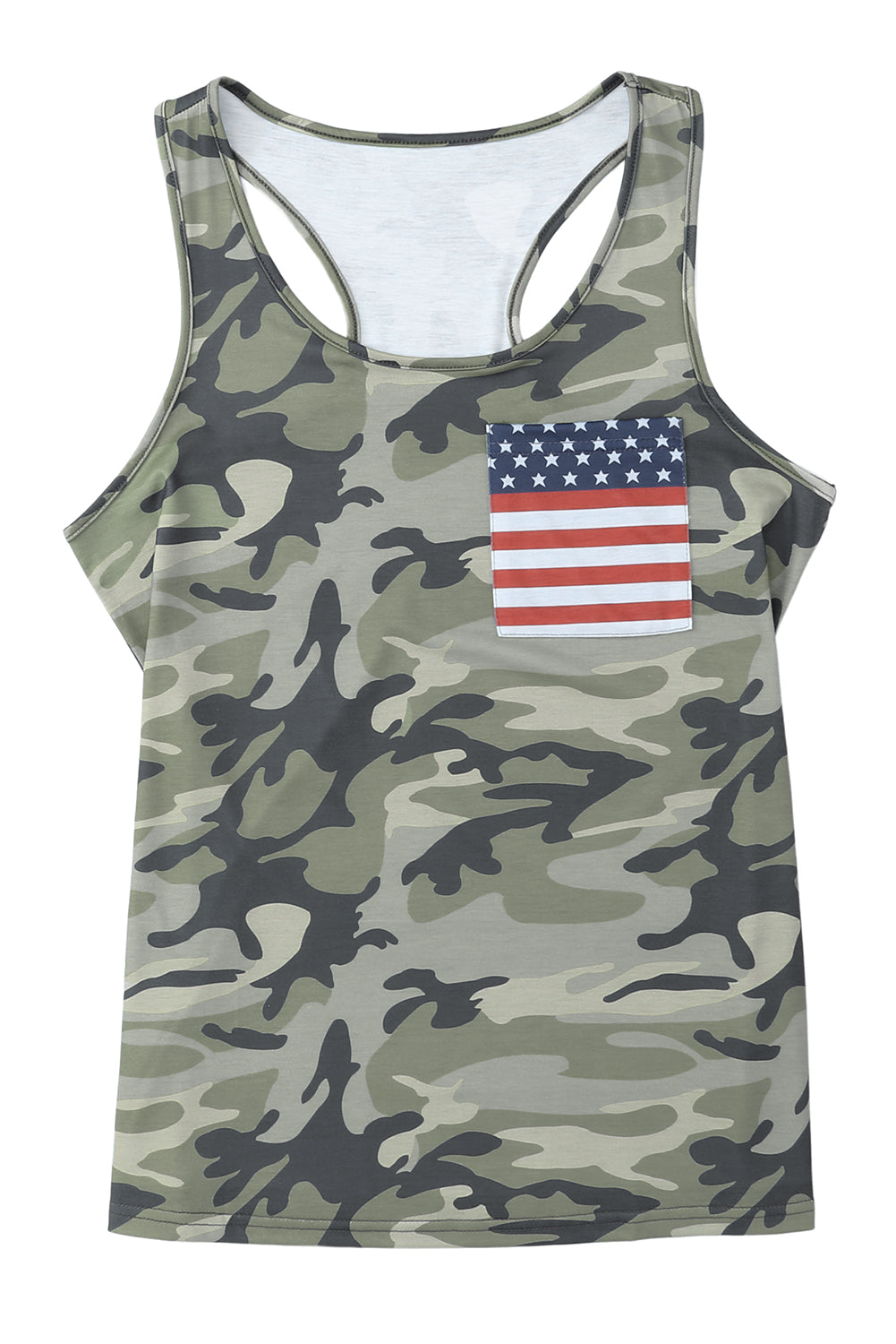 Green American Flag Stars Stripes Pocket Camo Tank Top