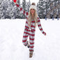 Popular Women Clothing Christmas Striped Printed Long Sleeves Pajamas Home Wear Casual Suit
