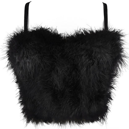 Autumn Winter Inner Wear Solid Color Stitching Furry Camisole Women Feather Tube Top Vest Top