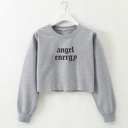 Women Clothing Angel Letter Graphic Printed Long Sleeve Short Women Sweater