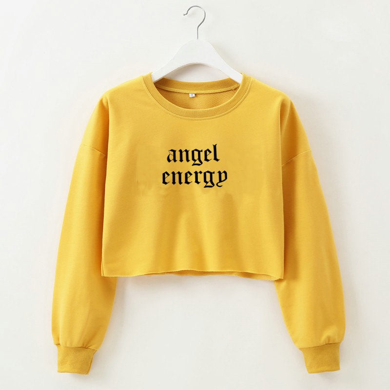 Women Clothing Angel Letter Graphic Printed Long Sleeve Short Women Sweater