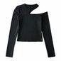 Women Clothing Spring Slim Fit Sloping Exposed Shoulder Stretch Bottoming Shirt Long Sleeve T shirt Women