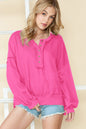 Hot Pink Slouchy Drop Shoulder Henley Sweatshirt