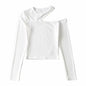 Women Clothing Spring Slim Fit Sloping Exposed Shoulder Stretch Bottoming Shirt Long Sleeve T shirt Women