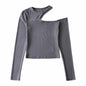 Women Clothing Spring Slim Fit Sloping Exposed Shoulder Stretch Bottoming Shirt Long Sleeve T shirt Women