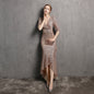 Long Sleeve V-neck Mid-Length Formal Dress  Beaded Dress Wedding Banquet Party Dress Formal Gown