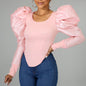 Spring Summer New Women Clothing Niche Puff Sleeve Long Sleeve Top T-shirt  Trendy