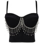 Belly Dance Performance Tube Top Sexy Tassel Chain Small Sling Solid Color with Steel Ring Body Shaping Slim Looking Tube Top