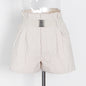 Spring Summer Simple A line High Waist Slimming Pleated Casual Matching Belt Korean Solid Color Shorts Women