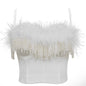 Feather Tube Top Sexy Beauty Back Straps Pearl Tassel Wrapped Chest Slim Short Stage Costume