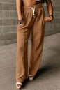 Coffee Drawstring High Waist Wide Leg Waffle Knit Pants