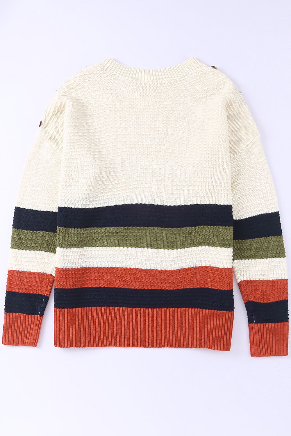 Colorblock Striped Button Drop Shoulder Pullover Sweater