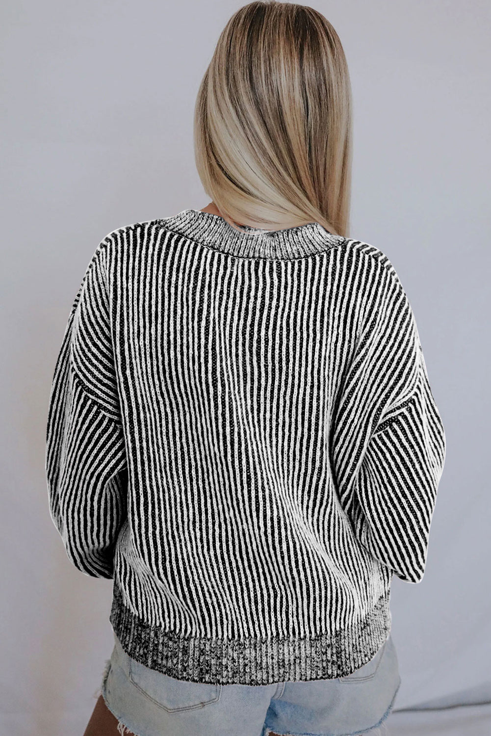 Red Casual Stripe Print Round Neck Sweater