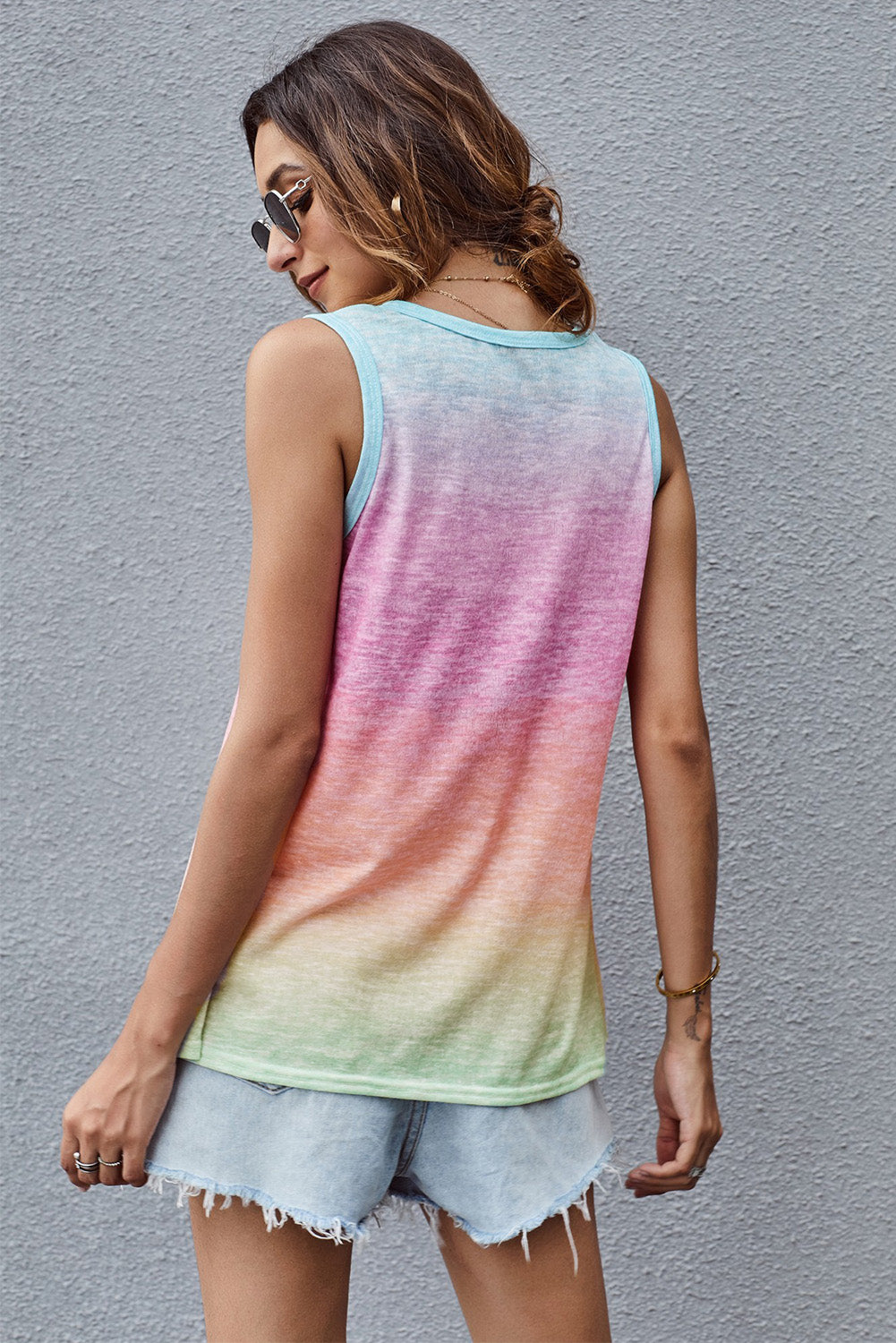 Pink & Blue Tie Dye Front Pocket Sleeveless Tank Top