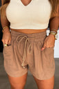 Brown Casual Drawstring High Waisted Shorts with Pockets