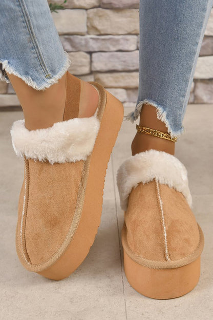 Light French Beige Suede Fluffy Slippers with Elastic Straps