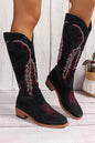 Black Geometric Embroidery Slip On Cowgirl Boots