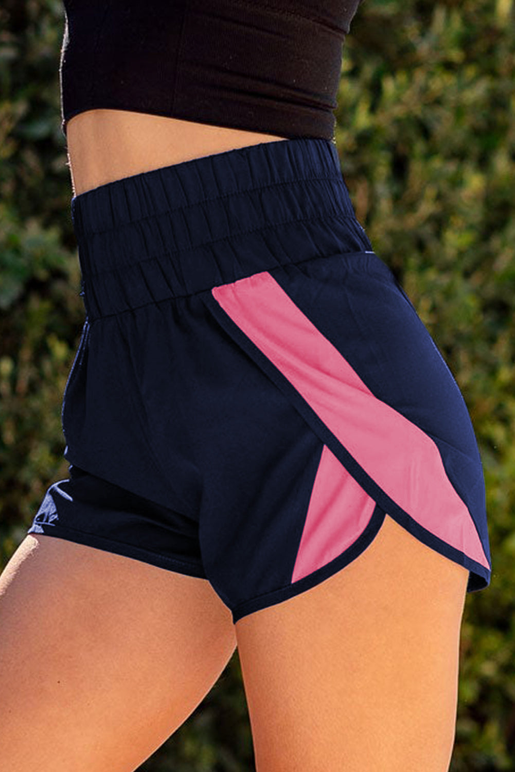 Pink Casual Smocked Elastic Waist Athletic Shorts